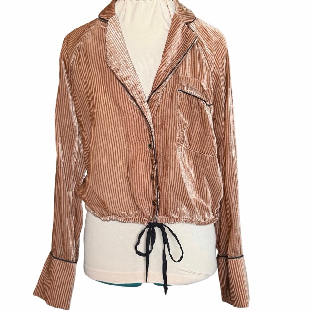 Free People Aspen Nights Velvet Cinched Jacket Blush Mauve Women M - Picture 2 of 9